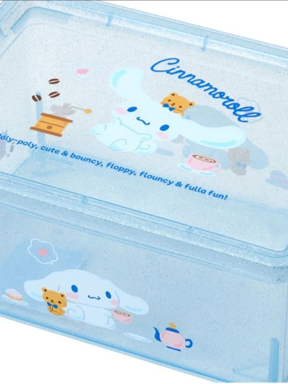 Cinnamoroll Light Blue Glitter Storage Box with Snap Closure Lid